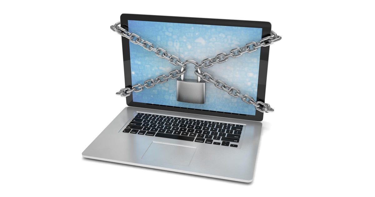 laptop with padlock and chains around the screen